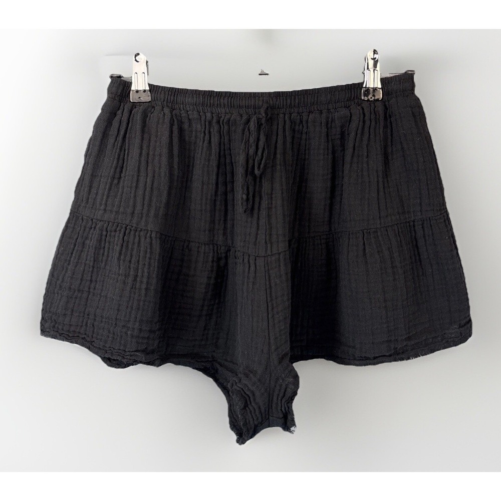 Stark‎ X Black Gauze Shorts L Lightweight Beachy Elastic Drawstring Flutter